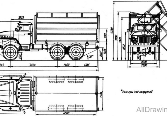 Урал-5557 Сельськохозяйственный самосвал чертежи (рисунки) грузовика